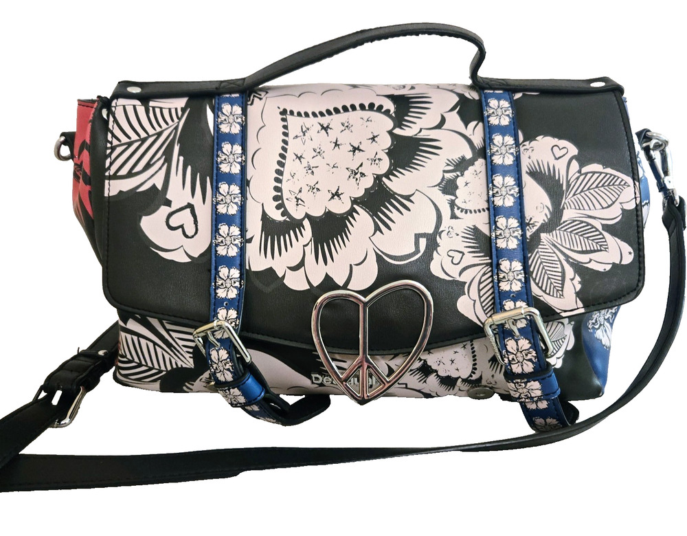 DESIGUAL Blooming Winter Bronx Floral Pattern Vegan Leather Purse Handbag Y2K